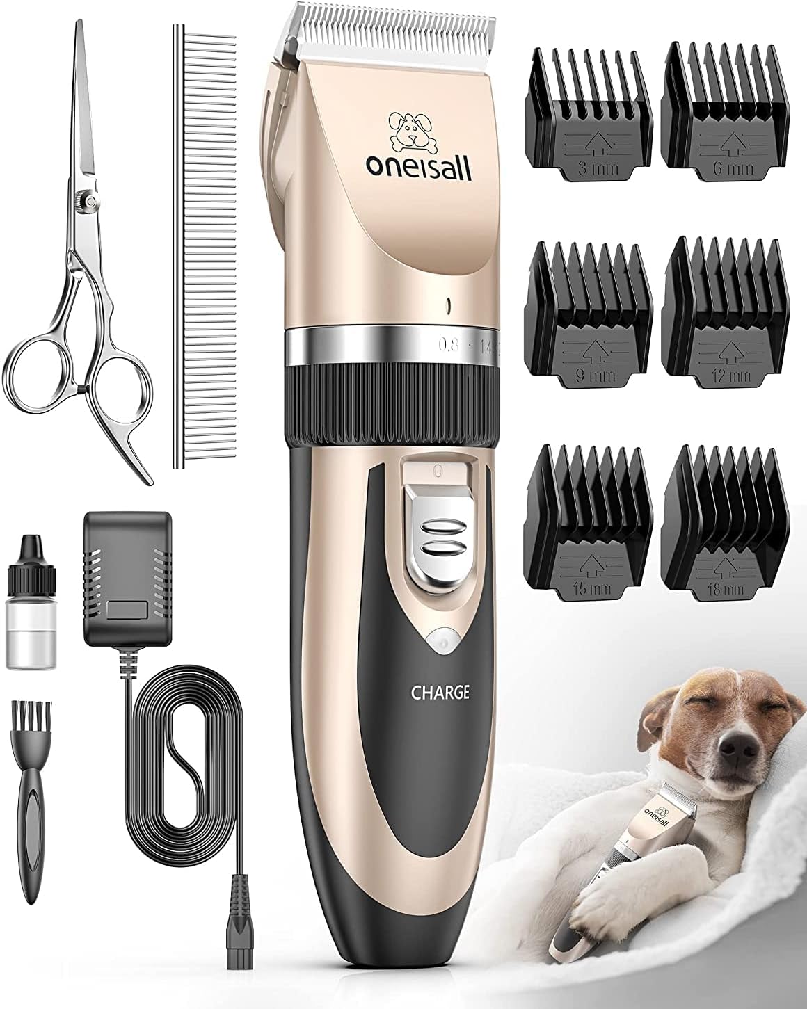 Low Noise, Dog Grooming Kit with Rechargeable, Pet Shaver Cordless Electric Quiet Hair Clipper Set for Dogs Cats Pets(Gold）